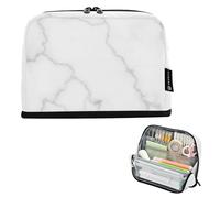 Large Pencil Pouches Zipper Case Pencil Bags Storage Classroom Pen Bag Boys Pattern Stationery Kids Back to School Supply Elegant White Marble Grey Veins
