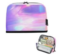 Large Pencil Pouches Zipper Case Pencil Storage Bag Girls Classroom Pen Pouch Colored Stationery Kids Organizer School Supply Holographic Rainbow Unicorn Pastel
