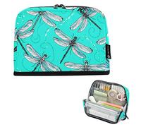 Large Pencil Pouches Zipper Case Storage Pencil Bags Teen Girls Pen Pouch Boy Art Pattern Stationery Kids Back to School Supply Dragonflies Wings Teal