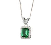 Large Pendant Necklace, Chain Link Necklace for Women Rectangle with 1.5ct Lab Created Emerald and Moissanite 18K White Gold 45cm