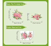 Large Peony Wall Decal 40x29cm Waterproof Bathroom Art | Soft pink floral design, 27x15cm compact fit, easy apply, smooth surfaces, no marks left