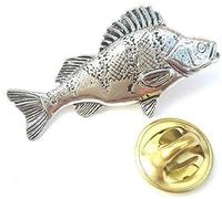 Large Perch Fish Handcrafted from English Pewter in the UK Lapel Pin Badge + 59mm Button Badge + Gift Bag