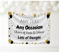 Large Personalised Banner Backdrop Customised For Any Occasion Any Text Name Age Birthday Retirement Good Luck Congratulations Anniversary Prom Graduation Outdoor (Black & Gold, No Photo)