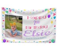 Large Personalised Banner Backdrop for Any Occasion Customised with Any Message Photo for girls boys pastel pink blue Happy Birthday Christening Party Decorations Outdoor (Pastel Stars, with PHOTO)