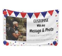 Large Personalised Banner Backdrop PHOTO Any Occasion Name Age Happy Birthday Welcome Home Good Luck Congratulations Outdoor (Red, White & Blue, with PHOTO)