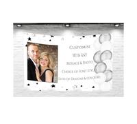 Large Personalised Banner Backdrop with Photo Any Occasion Message Happy Birthday for Men Women Good Luck Congratulations Anniversary Engagement Party Decorations Outdoor (Black & Silver with PHOTO)