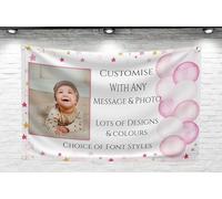 Large Personalised Banner Backdrop with Photo for Girls Birthday Decorations Christening Baptism Baby Shower Hen Party Any Occasion Customised Outdoor Party (Pink & Gold Watercolour, with PHOTO)