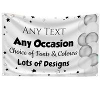 Large Personalised Birthday Banner - Custom Party Backdrop with Your Own Message, Black White Silver Decorations for 25th Anniversary, Engagement, Congratulations, Outdoor Banner with Eyelets