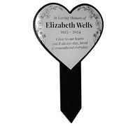 Large Personalised Engraved Garden Memorial Stake Plaque - Forget-me-not flower design - Send us your text and we will design for you! (Large Heart Silver)