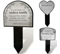 Large Personalised Engraved Garden Memorial Stake Plaque - Forget-me-not flower design - Send us your text and we will design for you! (Large Arch Silver)
