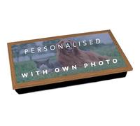 Large Personalised Laptop Tray with Own Photo: Customised Bean Bag Cushion Dinner Food Tray for Eating, Extra Wide Laptop Tray Padded Desk (Wood Frame Large)