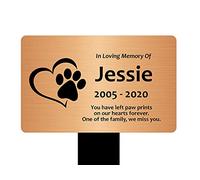 Large Personalised Paw Print Heart Pet Memorial Stake - Engraved Plaque, Waterproof, Grave Marker, Garden, (Metallic Silver/Gold/Copper) (Copper)