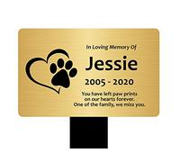 Large Personalised Paw Print Heart Pet Memorial Stake - Engraved Plaque, Waterproof, Grave Marker, Garden, (Metallic Silver/Gold/Copper) (Gold)