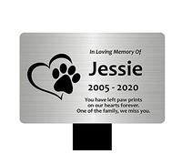 Large Personalised Paw Print Heart Pet Memorial Stake - Engraved Plaque, Waterproof, Grave Marker, Garden, (Metallic Silver/Gold/Copper) (Silver)