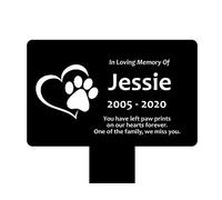 Large Personalised Paw Print Heart Pet Memorial Stake - Engraved Plaque, Waterproof, Grave Marker, Garden, (Black and White)