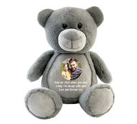 Large Personalised Photo Ashes Keepsake Memory Bear - Grey | Metal Heart Shaped Tin Ashes Urn | Bereavement Memorial Keepsake | Custom Photo & Message | Sympathy Gift | 42cm Tall