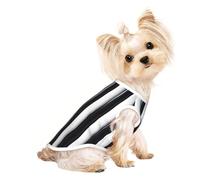 Large Pet Breathable Sleeveless Black & White Stripe Print T-Shirt - Small Medium Cats & Dogs, Chihuahua, Yorkie, Dachshund
