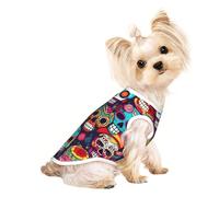 Large Pet Breathable Sleeveless T-Shirt - Soft Sugar Skulls Print Stretchy Vest, Fits Small to Medium Pets