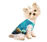 Large Pet Breathable Sleeveless T-Shirt - Soft Underwater Scenery Print Stretchy Vest, Fits Small to Medium Pets