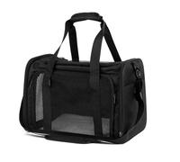 Large Pet Carrier Bag for Cats & Small Dogs - 45×30×31cm Soft Fabric Foldable Travel Carrier with Mesh Ventilation, Shoulder Strap & Bottom Pad - Portable Expandable Puppy & Cat Bag (Black)