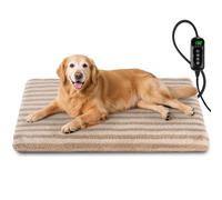 Large Pet Heating Pad, Waterproof Heated Dog Cat Bed with 11 Adjustable Temperatures & 24H Timer, Auto Shut-Off, Chew-Resistant Cord, Washable Cover, Indoor Electric Heating Mat, Beige, L(35" x 24")
