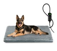 Large Pet Heating Pad, Waterproof Heated Dog Cat Bed with 11 Adjustable Temperatures & 24H Timer, Auto Shut-Off, Chew-Resistant Cord, Washable Cover, Indoor Electric Heating Mat, Grey, XL(47" x 28")