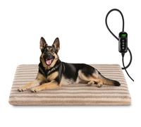 Large Pet Heating Pad, Waterproof Heated Dog Cat Bed with 11 Adjustable Temperatures & 24H Timer, Auto Shut-Off, Chew-Resistant Cord, Washable Cover, Indoor Electric Heating Mat, Beige, XL(47" x 28")