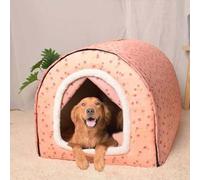 Large Pet House Jumbo Dog Bed with Curtain, Orthopedic Cushion Anxiety Relief Dog Calming Kennel, Washable Waterproof Non-slip, 2-In-1 Foldable Dog Sofa Bed (XL for Pet under 20kg,Pink)