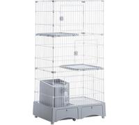 Large Pet House with Wheels, Spacious Indoor/Outdoor Cat Enclosure for 1-2 Cats, Walk-In Pet Cage, Ideal Exercise Space(Grey,L)