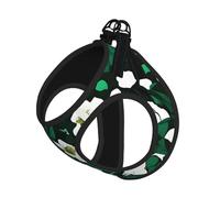 Large Pet Leash Vest Dog Harness - Small Sized Hunter Green Floral Petals Pattern Print Leash Set with Buckle, Canine Companion Outdoor Travel Gear