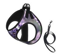 Large Pet Leash Vest Dog Harness - Small Sized Lavender Flower Print Leash Set with Buckle, Canine Companion Outdoor Travel Gear