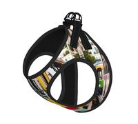 Large Pet Leash Vest Dog Harness - Small Sized Lisbon Tram Print Leash Set with Buckle, Canine Companion Outdoor Travel Gear