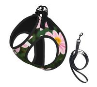 Large Pet Leash Vest Dog Harness - Small Sized Pink White Gold Flowers Print Leash Set with Buckle, Canine Companion Outdoor Travel Gear
