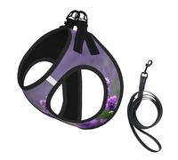 Large Pet Leash Vest Dog Harness - Small Sized Purple Lavender Colored Flowers Print Leash Set with Buckle, Canine Companion Outdoor Travel Gear