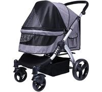 Large Pet Pram Dog Strollers Travel Carriage Stroller Carrier Cat Stroller Breathable 600d Oxford Cloth Aluminum Alloy Loading 30kg (Black) (Grey A)