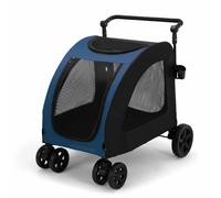 Large Pet Stroller for Dogs, Portable Travel Push-Pull Cart for Medium & Large Bs, Features 5 Mesh Windows, Accommodates Two Medium Dogs, Ideal for Outdoor Use.