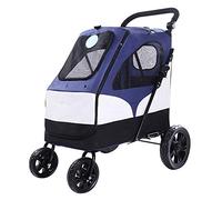 Large Pet Trolley Cart, 4 Wheels Foldable Pram for Cat Dog, 360° Rotation Front Wheel Quick Folding, Max Loading 55kg (Blue)