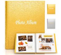 Large Photo Album for Instax Mini Polaroid, Glittering Cover, Photo Album Self Adhesive Pages for Kid, Intended for Fujifilm Instant Instax Mini Polaroid, Fits for Size 2x3 3x5 4x6 5x7 6x8 (Gold)