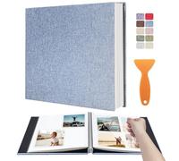 Large Photo Album Self Adhesive Scrapbook Album for 4×6 5×7 8×10 Pictures DIY Magnetic Linen Cover Album 40 Pages for Family Wedding Gifts with Metal Pen and Plastic Board
