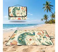 Large Picnic Blanket 150x150cm, Waterproof Beach Blanket Sandproof Outdoor Picnic Mat Beige,Lightweight Foldable Portable Easy-to-Clean, peacock Camping Mat for Hiking, Party, Grass,Family,Park UZ-163