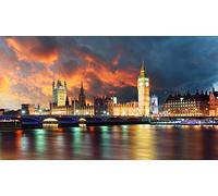 Large Picture of London with Houses of Parliament, Big Ben and River Thames; Dramatic Night Scene; Fine Art Photographic Print; Large Size 83 x 48 cm (Fine Art Paper)