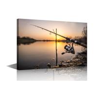 Large Pictures for Living Room Fishing Tackle Paintings Carp Fishing Rod Artwork Canvas Home Decor for Bedroom Office Giclee Wooden Framed Stretched Ready to Hang Posters and Prints 36x24 in