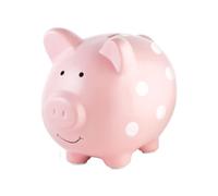 Large Piggy Bank, Ceramic Keepsake Nursery Décor, Pink Polkadot, One Size, Pink