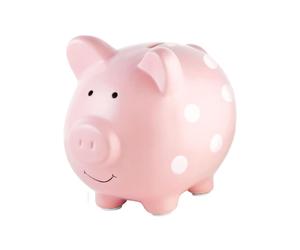 Large Piggy Bank, Ceramic Keepsake Nursery Décor, Pink Polkadot, One Size, Pink