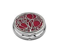 Large Pill Box - 3 Compartment - Rennie Mackintosh Leaves & Coils Design - Enamelled Pewterware - Red/Fuchsia - 5 cm