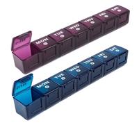 Large Pill Box Organiser, 2pack Weekly Travel Pill Organiser, Pill Boxes 7 Day 2 Times a Day Big Compartments Pill Case 14day XL Medication Tablet Dispenser for Fish Oil Vitamin Holder (Blue-Purple)