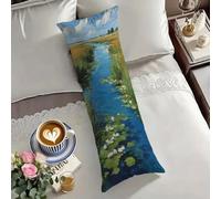 Large Pillow Cases 24x72in/60x180cm Green Side Sleeper Pillow Cover Landscape Cushion Covers Comfort Soft Velvet Double-Sided Printing Headboard Cushion, with Invisible Zipper Long Pillowcase O-1503