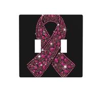 Large Pink Awareness Ribbon Double Gang Toggle Light Cover Wall Plate Switch Decor Standard Size - 11.4x11.4cm