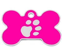 Large Pink Bone TAG with Silver PAW Print Design. Engraved Dog/Pet ID Name Tag. Pet Fashion. Please EMAIL US Engraving Details When Placing Your Order.