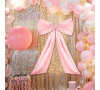 Large Pink Bow for Coquette Room Decor, 36x24Inch Pink Bow Decoration, Satin Ribbon Tie Coquette Birthday Decorations, Giant Pastel Hanging Wall Decor for Ballerina Girls